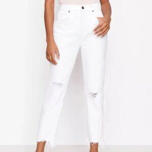 LOFT | NWT The 90s High Rise Straight Leg Denim Jeans Raw Hem Ankle White 29/8